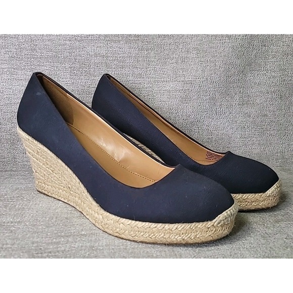 J.CREW Shoes - J. Crew Womens Size 9.5 Canvas Espadrilles Wedge Heels Shoes Navy Blue Slip On